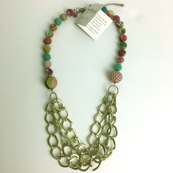Fair Trade Handmade Brass Chains & Kantha Necklace - Picture 1 of 5
